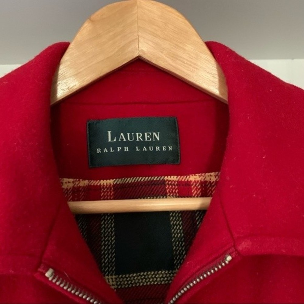 Lauren Ralph Lauren Red 100% Wool Full Zip Up Collard Jacket - Picture 5 of 10